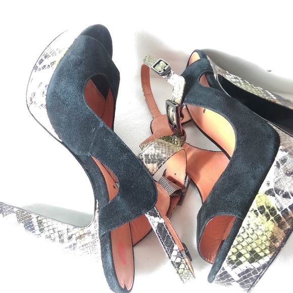 Via Spiga Marie Black Platform Chunky Heel Snake Platform Orange Camouflage - Picture 9 of 9